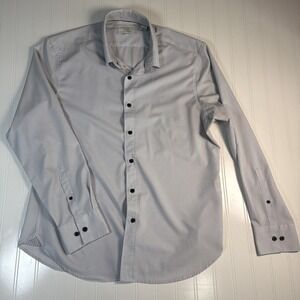 Construct Button Up Shirt Mens L White Micro Dots Slim Fit 4 Way Stretch